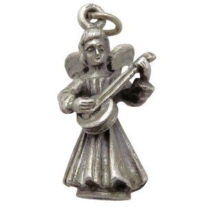 Vintage Creed Sterling Silver Angel Playing Guitar/Mandolin Charm Pendant